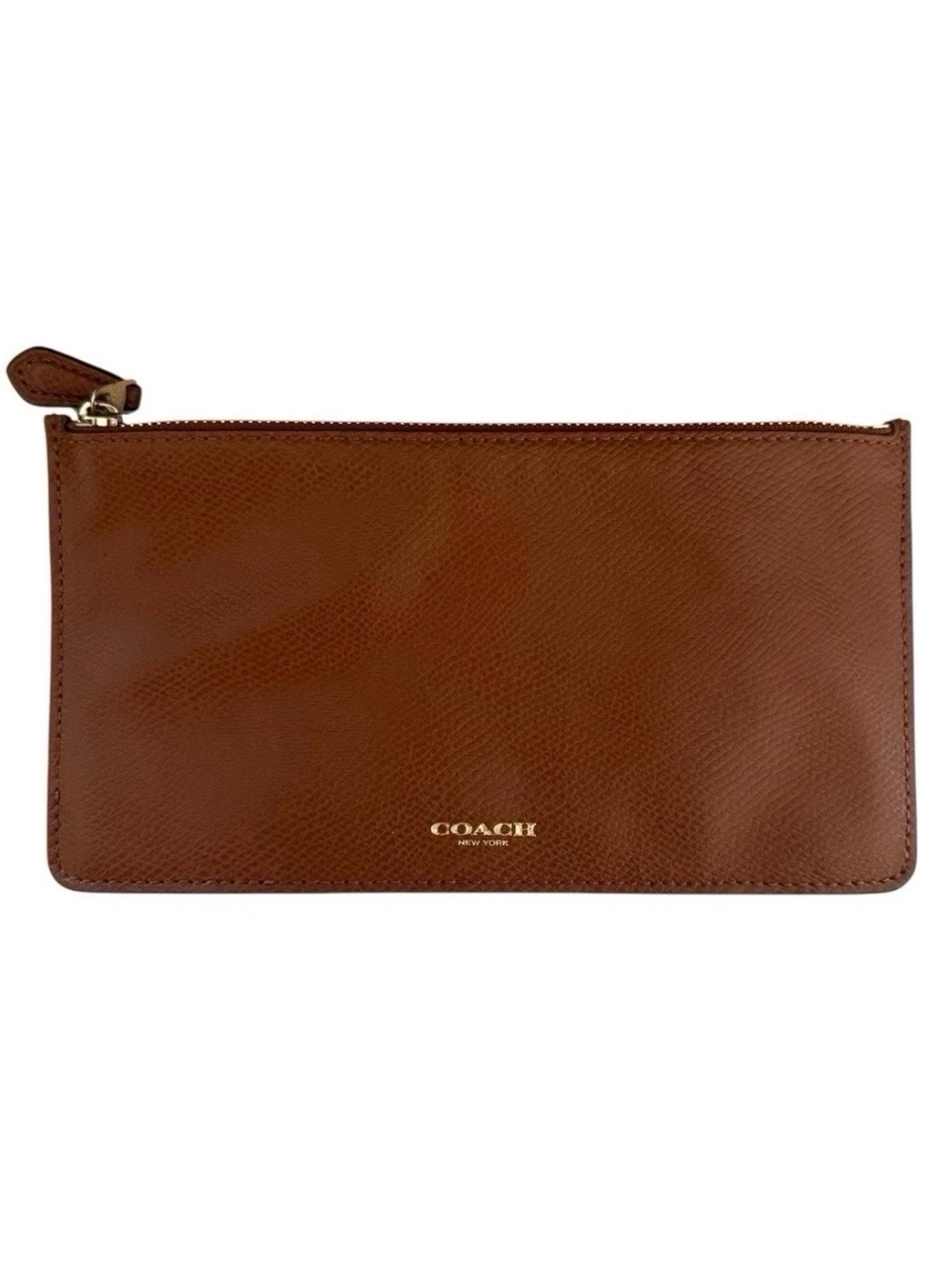 Coach Brown Pebbled Leather Top Zip Pouch Wallet Clutch